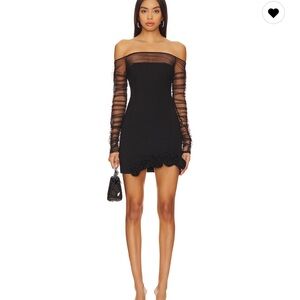 Camila Coelho Black Bodycon Dress with Bishop Sleeves -NWT